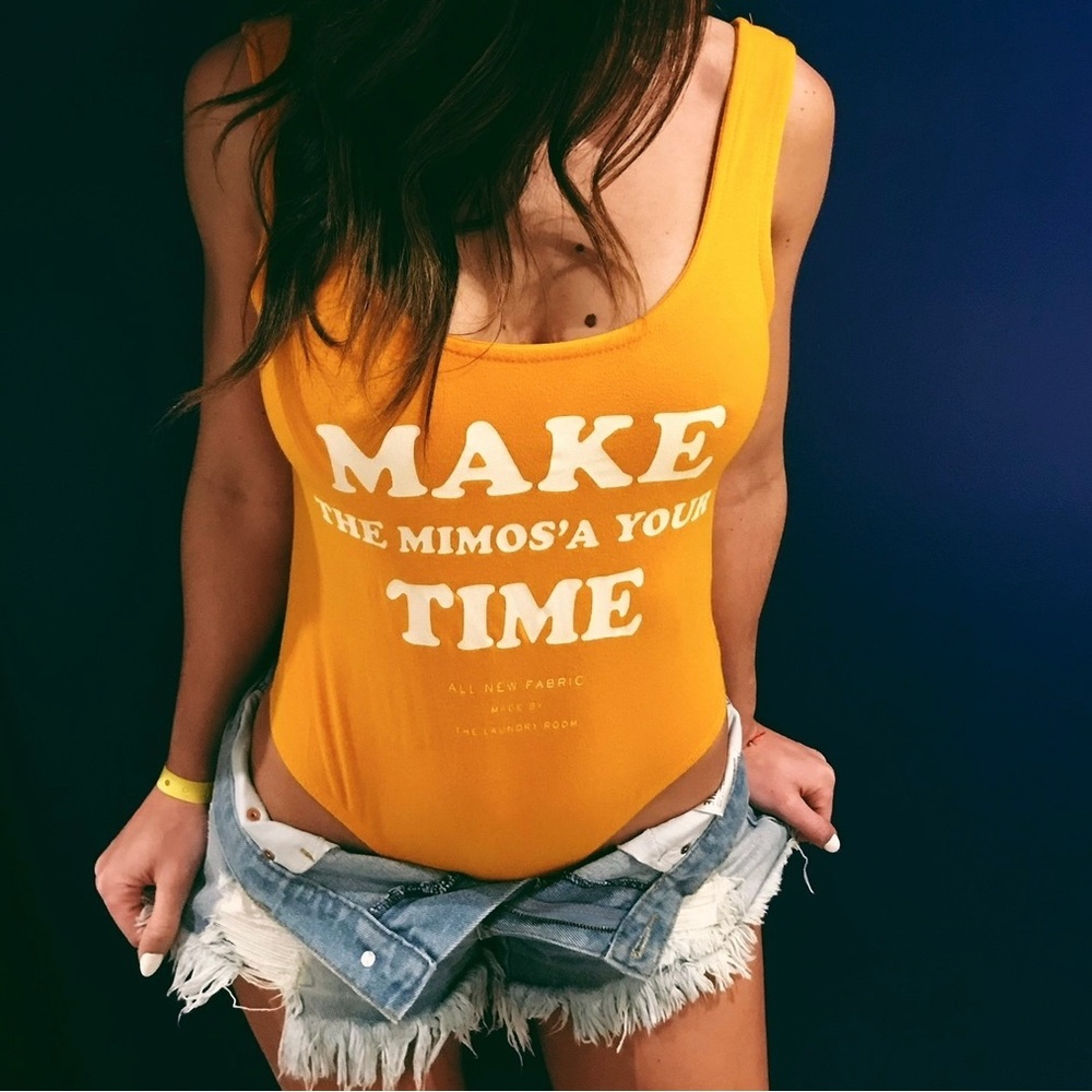 The Laundry Room - Orange Body Suit “Make the Mimosa Your Time” - Women’s Size S